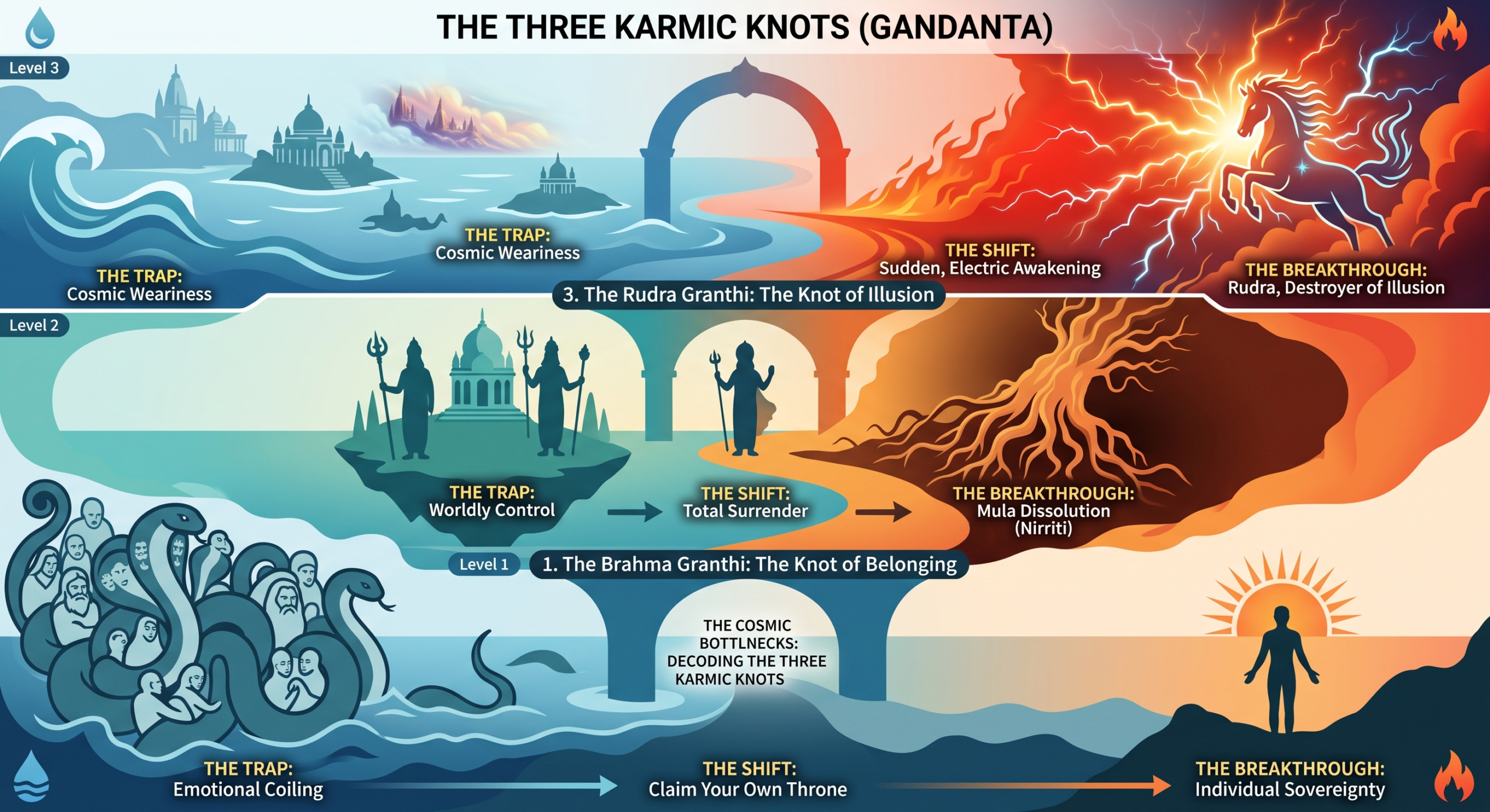 The Cosmic Bottlenecks: Decoding the Three Karmic Knots (Gandanta) of Vedic Astrology